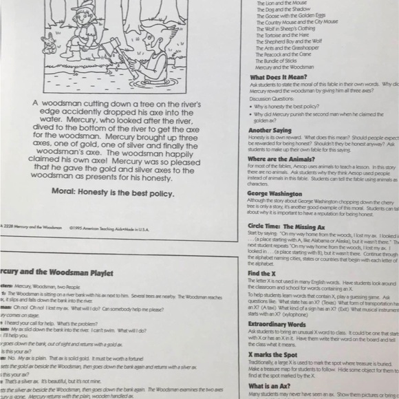 Aesops Fables - 12 Educational Posters with lesson on back - New - Picture 3 of 5